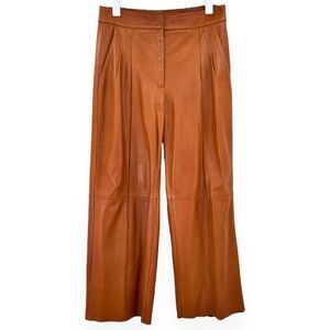 AKRIS Main Label Cognac Brown Wide Leg Soft Lamb Nappa Leather Pants Trousers